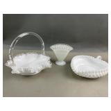 Fenton Ruffled Milk Glass Basket & More