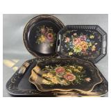 Large Metal Tole Hand Painted Trays