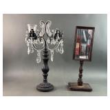 Crystal Candleabra & Desktop Wooden Mirror