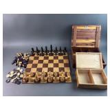 Vintage Folding Wooden Chess Set & More