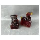 Amberina Glass Elephant & Horse