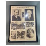1929 Antique Framed Detroit Free Press Page