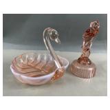 Bashful Pink Glass Lady & Swan Dish