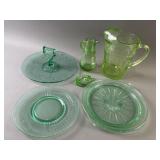 Vintage Uranium Glass Pitcher, Trays & More