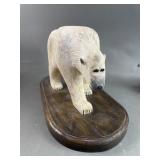 Artisan Carved Wood & Signed Polar Bear