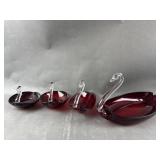 Ruby Glass Swan Candy Dishes & Candle Holder