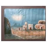 Vtg Unframed Canvas Southwestern Style Painting