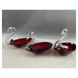 Uranium Glass Neck Ruby Swan Dishes