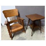 Vintage Carved Wood Table & Rocking Chair
