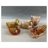 Vintage Amber Glass Swans & More