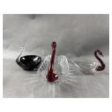 New Martinsville Manganese Glow Glass Swans
