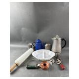 Vtg Farmhouse Enamel Tea Pot, & More