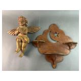 Hand carved Wooden Angel & Wall Shelf