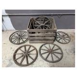 Vtg Wooden Crate With Wagon Wheels