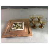 George Riard Wood Serving Tray & Orrefors Glasses