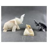 Marbled Onyx & Stone Ashtray & Elephant Figurines