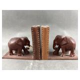 Hand Carved Vtg Sri Lanka Wooden Elephant Bookends