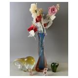 Glass Elephant Figures & Art Glass Vase