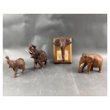 Hand Carved Wood Vintage Elephants