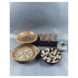 Wicker Tray, Wood Treasyre Box & More