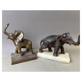 2 Cast Bronze Elephants 1 Antique & Painted