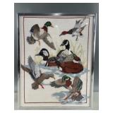 Framed Vtg Ducks Cross Stitch Art Piece