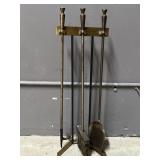 Vintage Brass Fireplace Tools With Stand