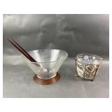 MCM Salad Bowl w Servers & Glass Ice Bucket