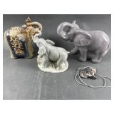 Vtg Glazed Pottery/Ceramic Elephants