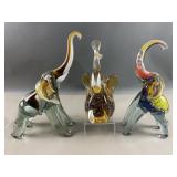 Hand Blown Art Glass Elephant Figurines