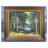 Framed MCM Cottage Landscape Painting