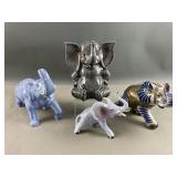 Mexico Pottery w/Brass & Ceramic Glazed Elephants