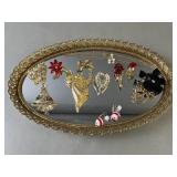 Vintage Mirrored Tray & Costume Jewelry