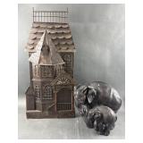 MCM Metal House & Elephant Sculpture