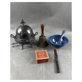 Antique Plated Butter Dome, Brass Bell & More