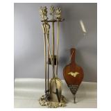 4 Piece Brass Fireplace Tool Set w/ Eagle Bellows