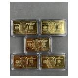 5 Gold Plated $100 Bill Commerative Bars