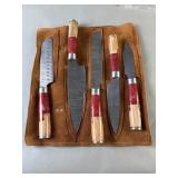 Damascus Steel Chef Knives Red Resin Handled RR