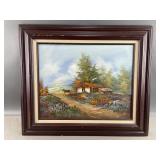 Vtg MCM Farm Landscape Signed Painting K. Roy