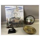 Brass Dolphin Statue, Sailboat Painting & More