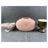 Vtg Haeger Avocado Green Pedestal Planter &More