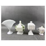 Vtg Hand Painted Green Ivy Milk Glass & More