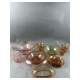 Amber & Pink Depression Glass