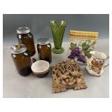 Hand Carved Wood Hindu Bird Wall Plaque & Red