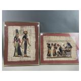 Vtg Framed Egyptian Hand Painted Papyrus Artwork