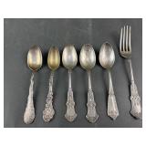 Antique Monogramed Travel Sterling Silver Flatware