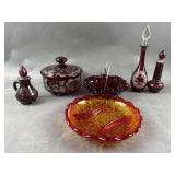 Vtg Fenton Ruby Red Hobnail Dish & More