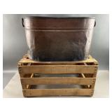 Vtg Bright Watermelon Crate & Copper Wash Tub