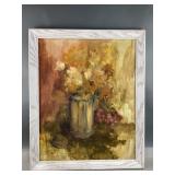 Vtg Floral Vase Still Life in White Wash Frame