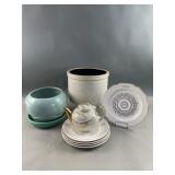 Vtg Ceramic Crock, Pottery Plates, Hall & More